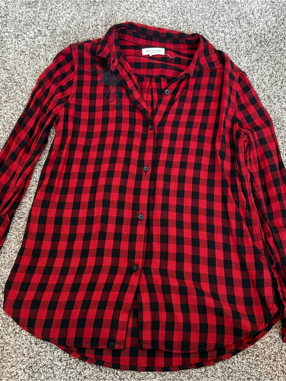 Beach lunch lounge Red & Black Buffalo Plaid Button-Up Shirt XS